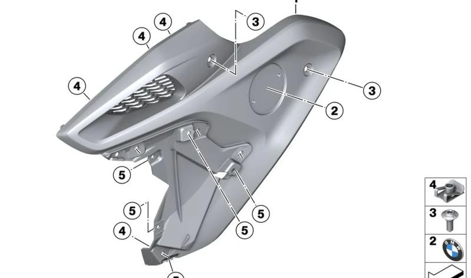 Recubrimiento snorkel de admisión derecho OEM 46638556656 para motos BMW R1200GS, R1250GS. Original BMW Motorrad.