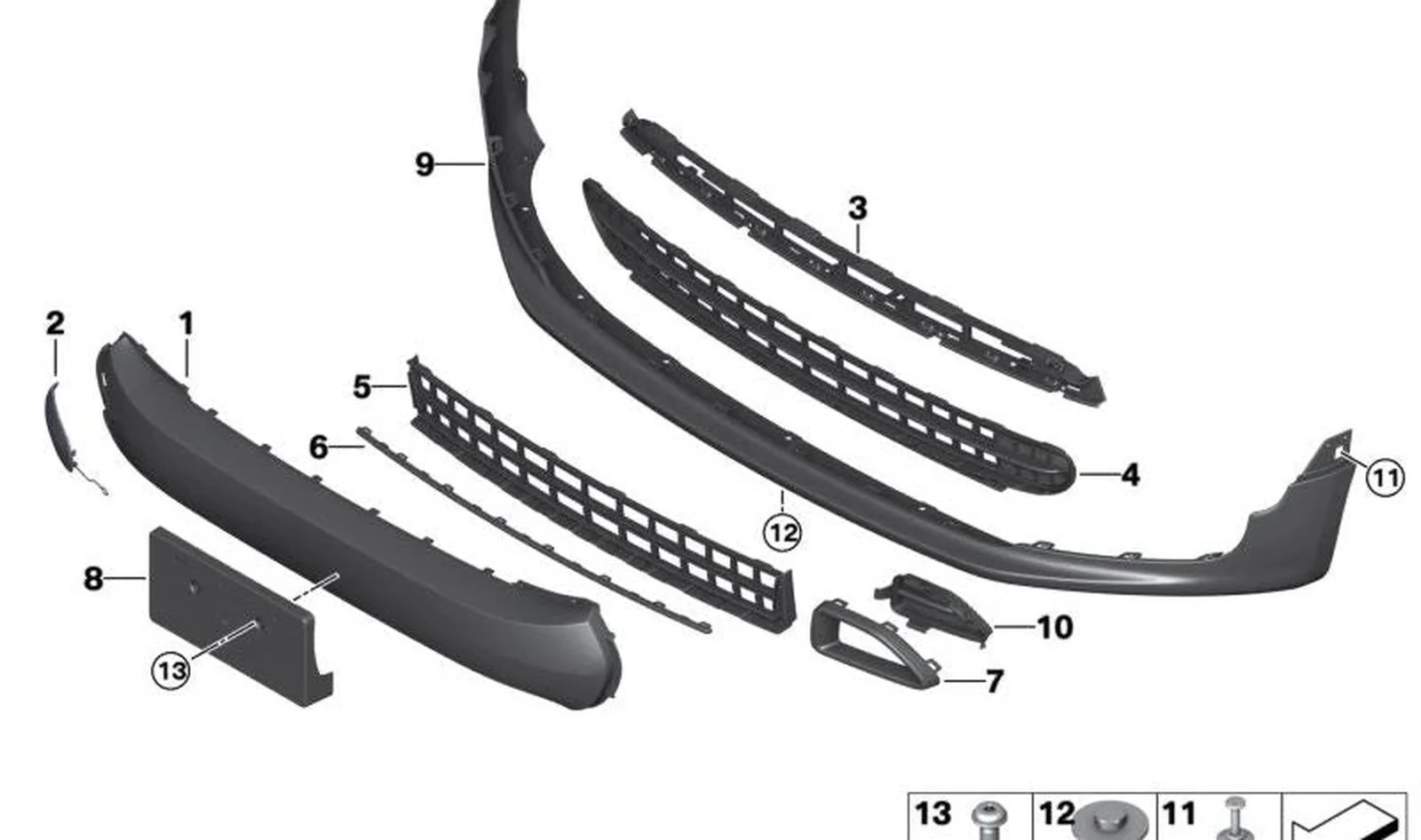 Rejilla central inferior abierta OEM 51117376369 para MINI Clubman F54, F54 LCI. Original MINI.