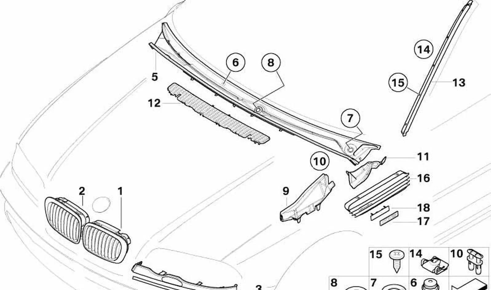 Rejilla de adorno izquierda OEM 51137064315 para BMW Serie 3 E46 (316Ci, 318Ci) y más. Original BMW.