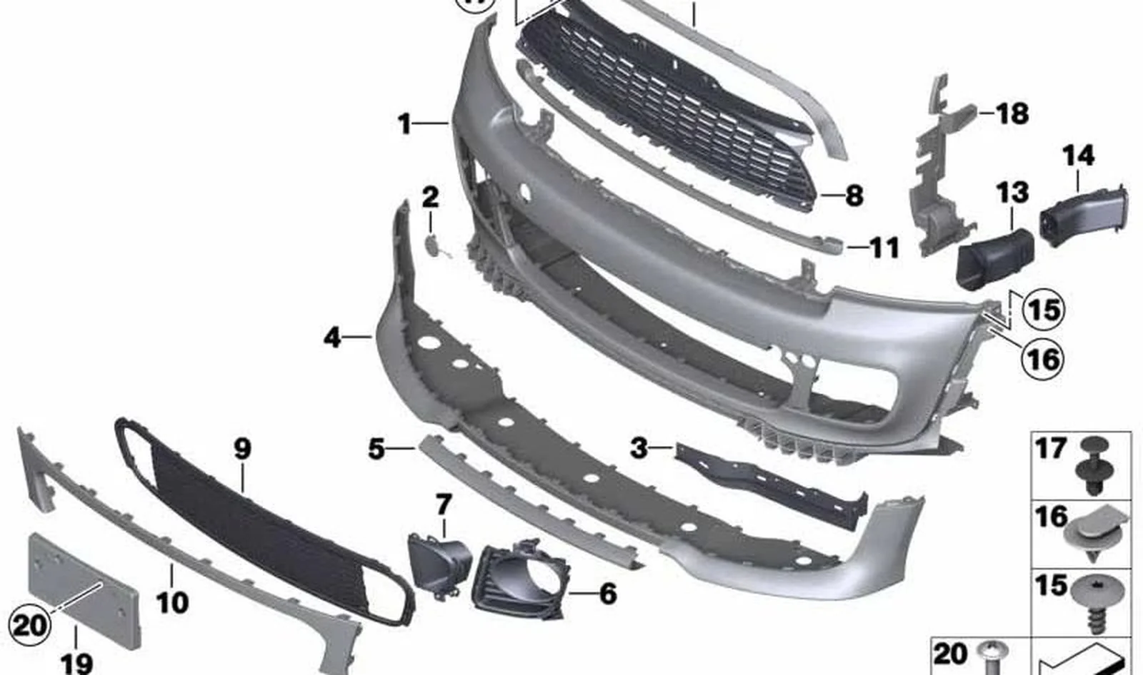 Rejilla decorativa inferior OEM 51117314642 para MINI R56 LCI, Clubman R55 LCI, Cabrio R57 LCI, Coupé R58, Roadster R59. Original MINI.
