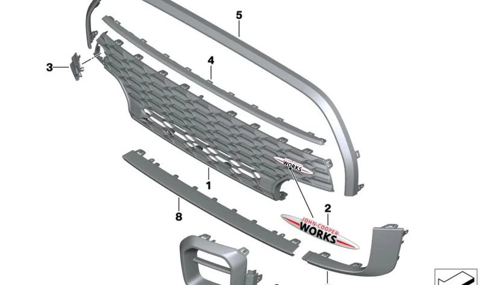 Rejilla parachoques delantero centro OEM 51119450618 para MINI F56 LCI, F55 LCI, Cabrio F57 LCI (03/2020 - 02/2024). Original MINI. - Image 6