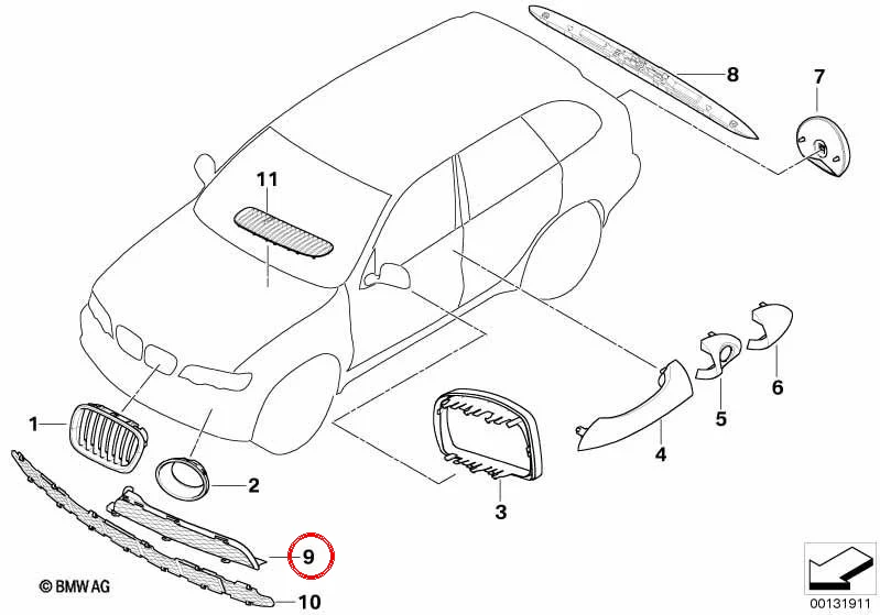 Rejilla superior izquierda OEM 51117130457 para BMW X5 (E53) 3.0d, 4.4i, 4.6is. Original BMW. - Image 4