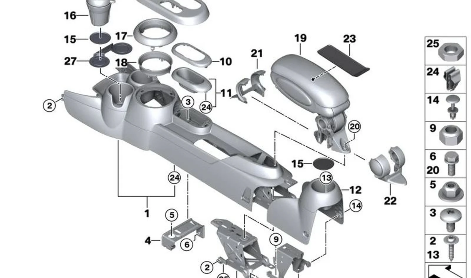 Reposabrazos central módulo Carsharing OEM 51169311278 para MINI F56, F56 BEV, F56 LCI, F55, F55 LCI, Cabrio F57... y más. Original MINI.