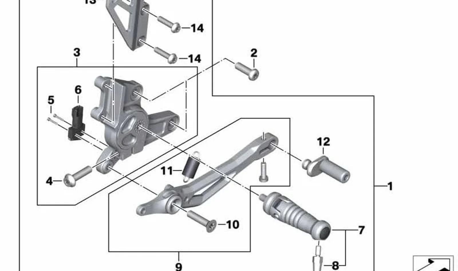 Reposapiés derecho OEM 46711542534 para motos BMW R nineT, R nineT Pure, R nineT Scrambler, R nineT Urban G/S. Original BMW Motorrad.