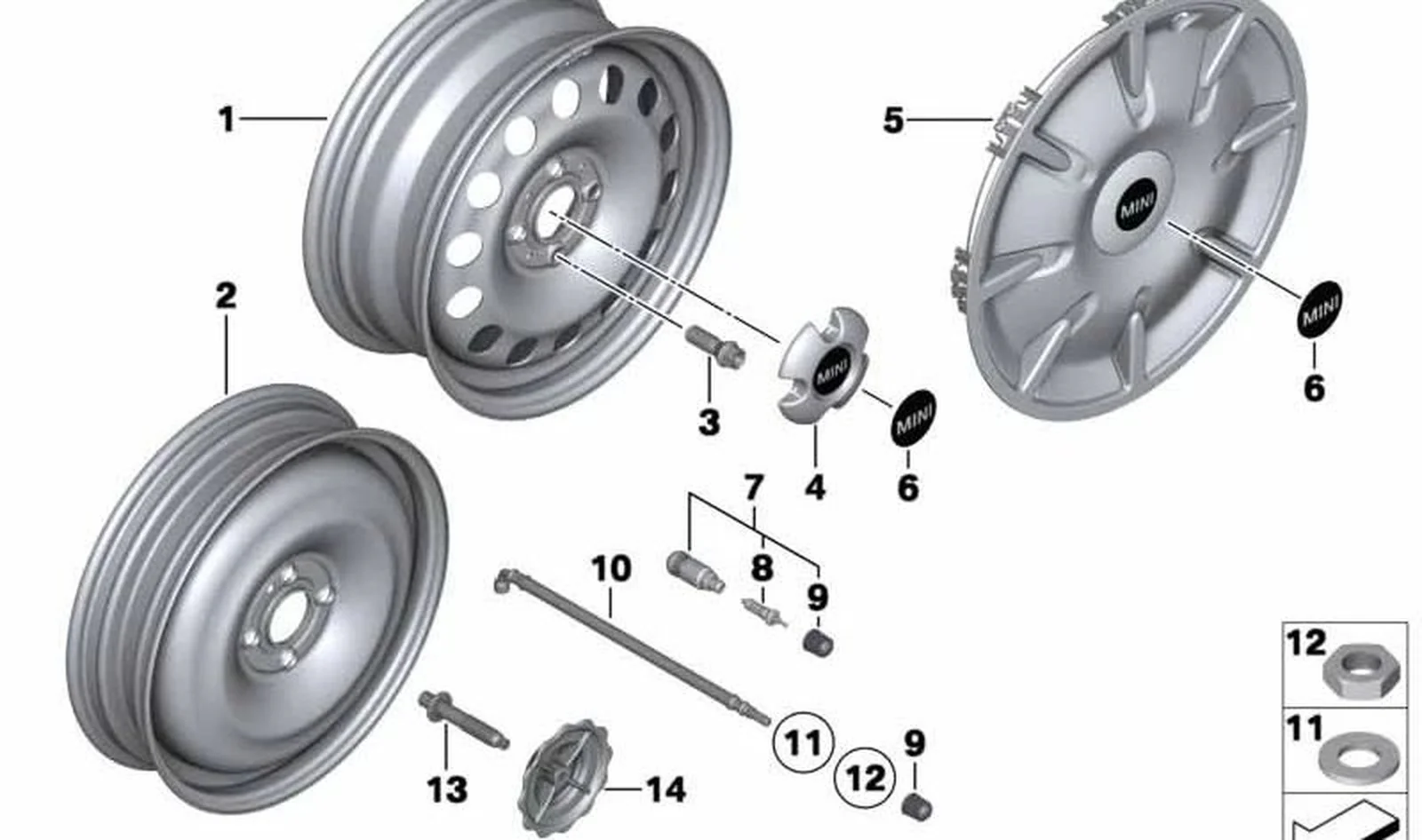 Retenedor de rueda de repuesto OEM 36106781466 para MINI R56, R56 LCI, Clubman R55, Cabrio R57 LCI, Coupé R58, Roadster R59. Original MINI.
