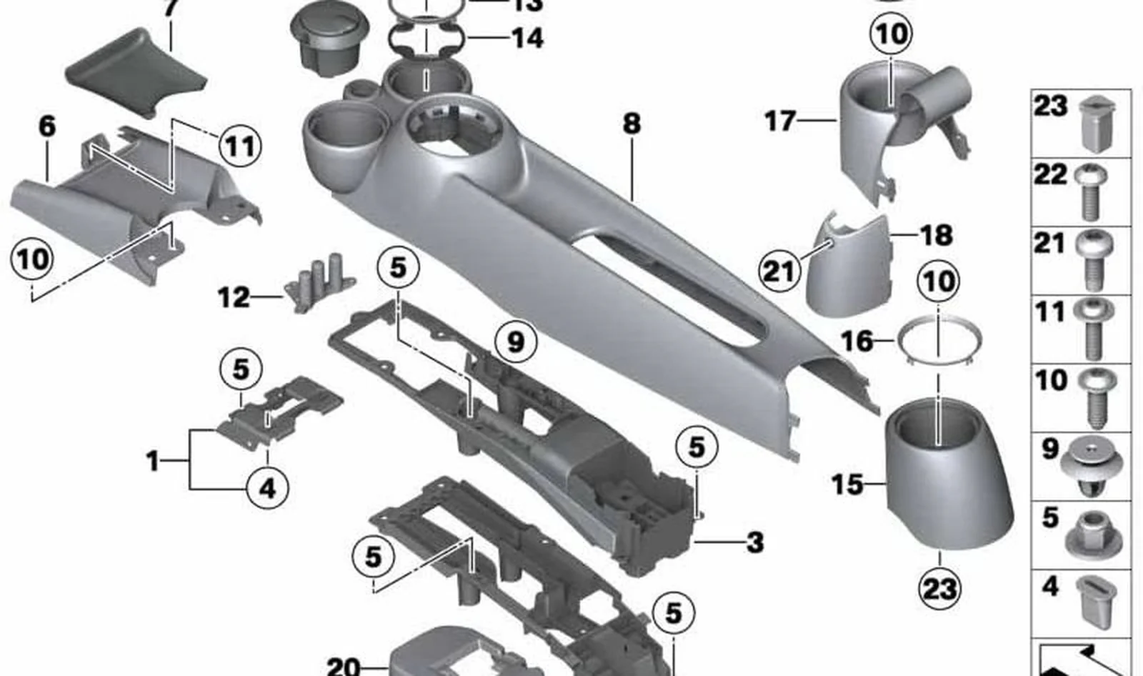 Revestimiento consola central delantera OEM 51162757006 para MINI R56, R56 LCI, Clubman R55, Cabrio R57, Coupé R58, Roadster R59... y más. Original MINI.