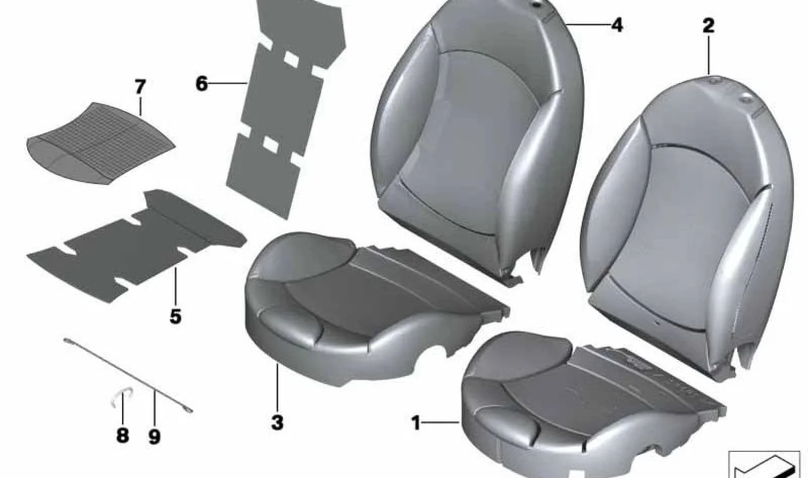 Revestimiento de asiento deportivo izquierdo en tejido/cuero OEM 52107270285 para MINI R56, R57, R58, R59. Original MINI.