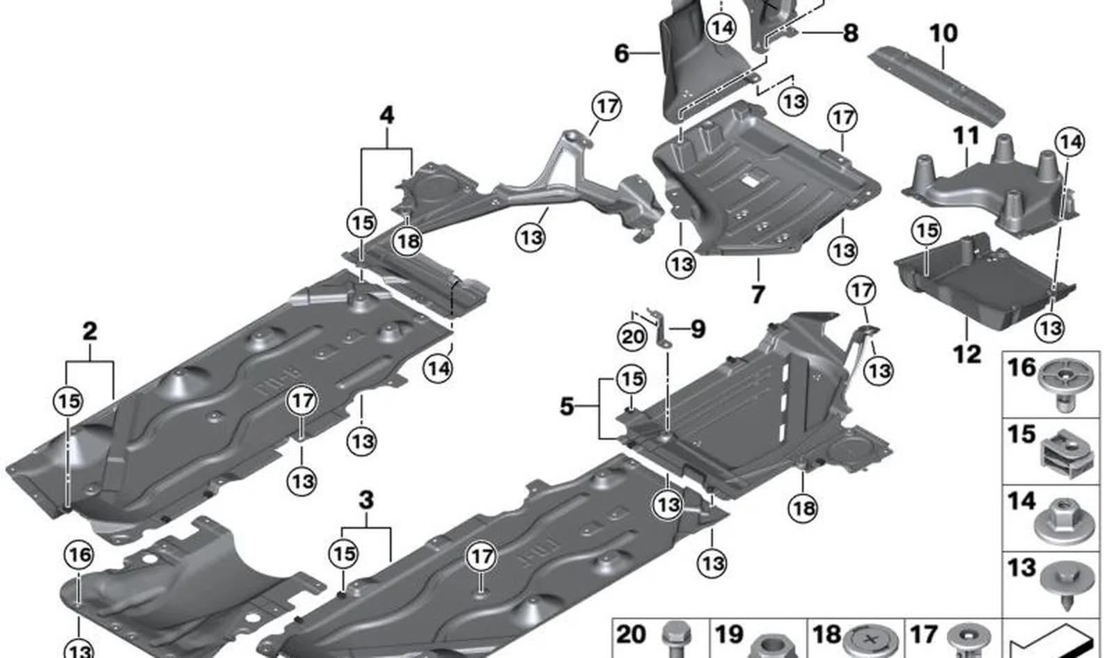 Revestimiento de bajos depósito combustible izquierdo OEM 51757386953 para MINI Countryman F60, F60 LCI. Original MINI.
