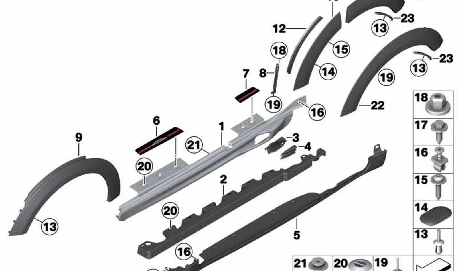 Revestimiento de faldón derecho OEM 51779813352 para MINI Countryman R60 Cooper S, Cooper S ALL4. Original MINI.