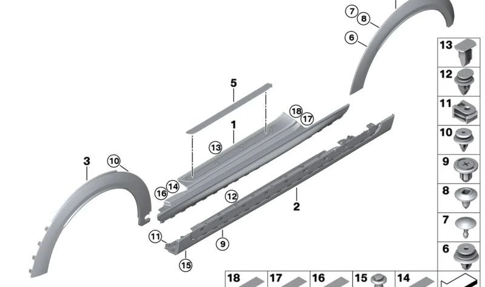 Revestimiento de faldón inferior derecho OEM 51777352152 para MINI F56, F56 LCI. Original MINI.