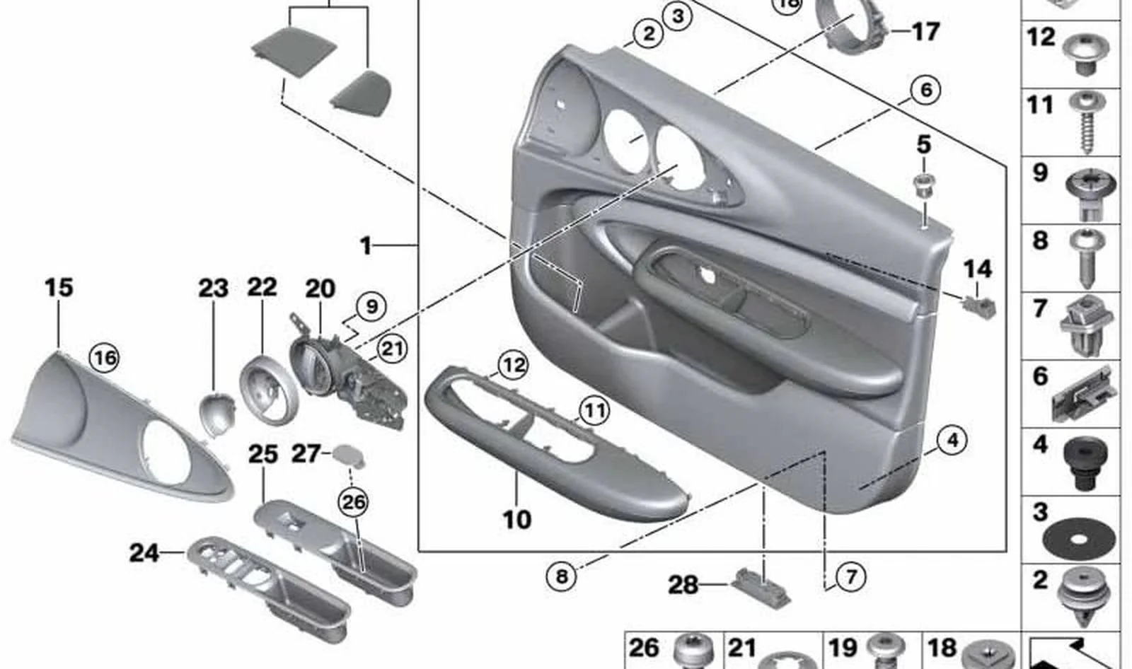 Revestimiento de puerta delantero izquierdo OEM 51415A272E1 para MINI Clubman F54 LCI, Cooper, Cooper D, Cooper S. Original MINI.