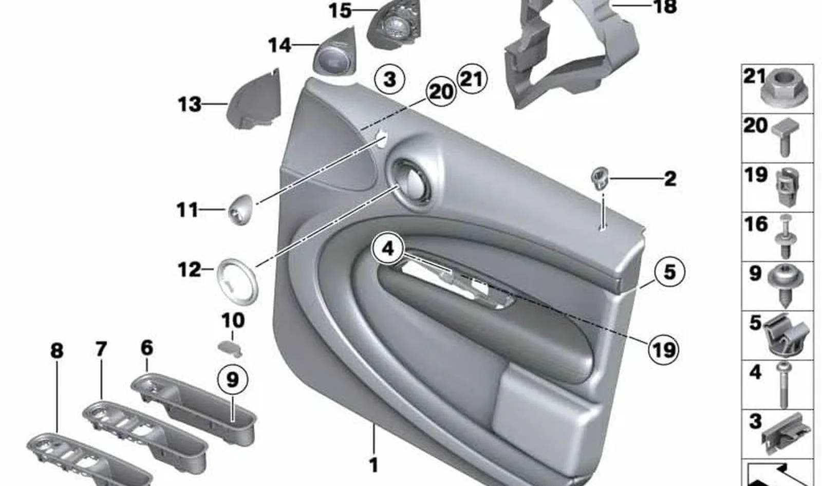 Revestimiento de puerta delantero izquierdo OEM 51419812189 para MINI Countryman R60 (2010-2016). Original MINI.