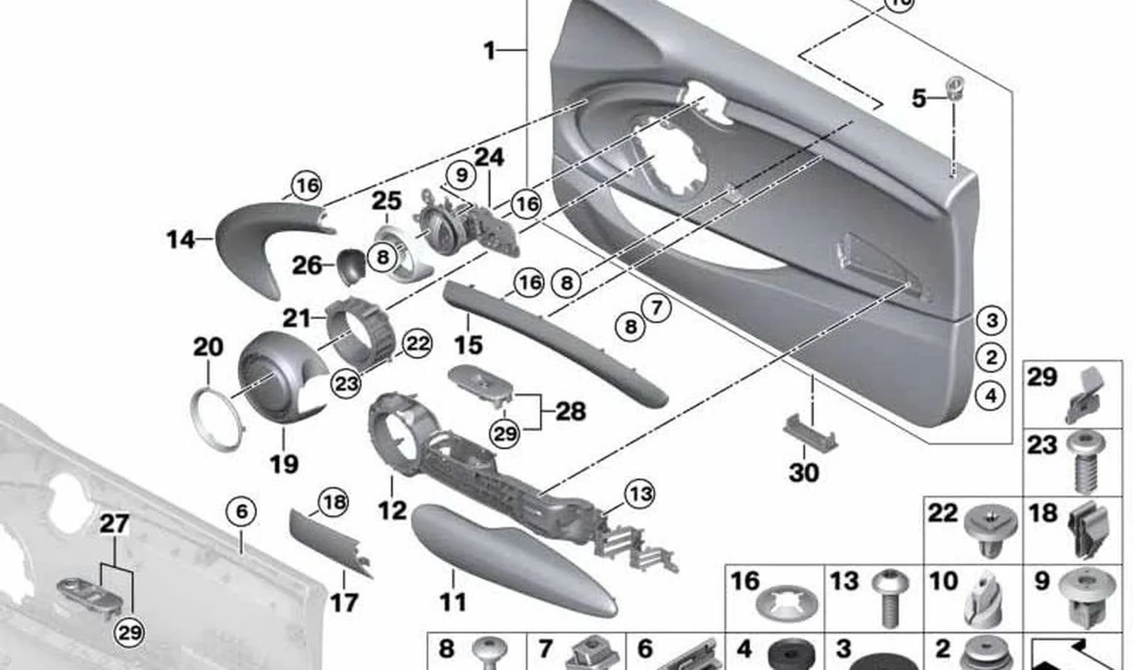 Revestimiento de puerta derecha OEM 51417393122 en Carbon Black para MINI F56, F56 BEV, F56 LCI, Cabrio F57... y más. Original MINI.