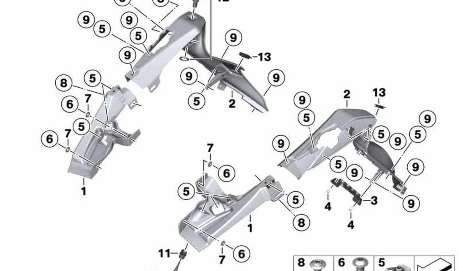 Revestimiento interior trasero izquierdo OEM 46638557415 para BMW Motorrad K 1600 GT, K 1600 GTL, K 1600 Bagger. Original BMW Motorrad.