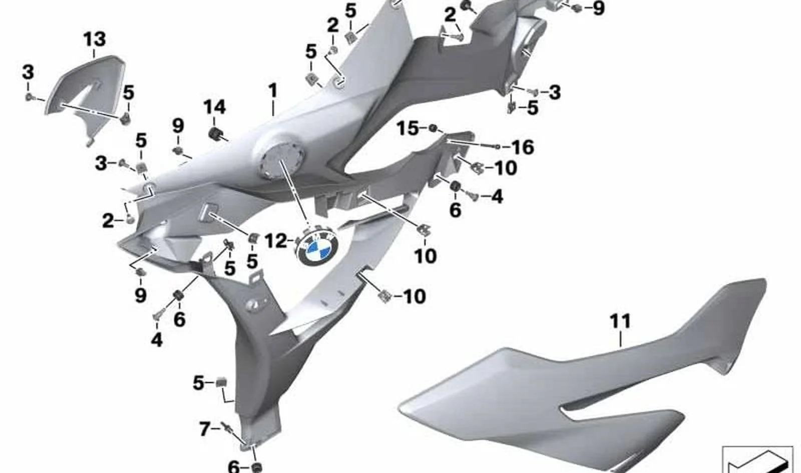 Revestimiento lateral derecho interior OEM 46638549035 para motos BMW S 1000 XR K49 (2014-2019). Original BMW Motorrad.