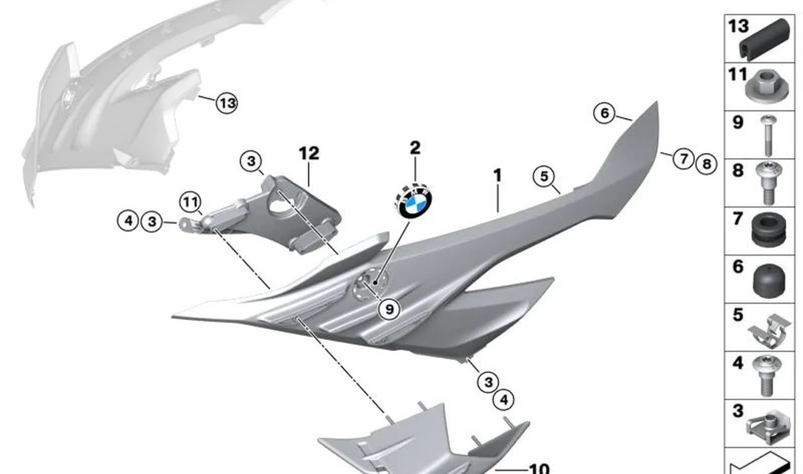 Revestimiento lateral derecho OEM 46637924422 para BMW S 1000 RR (K67) 2021-2024. Original BMW Motorrad.