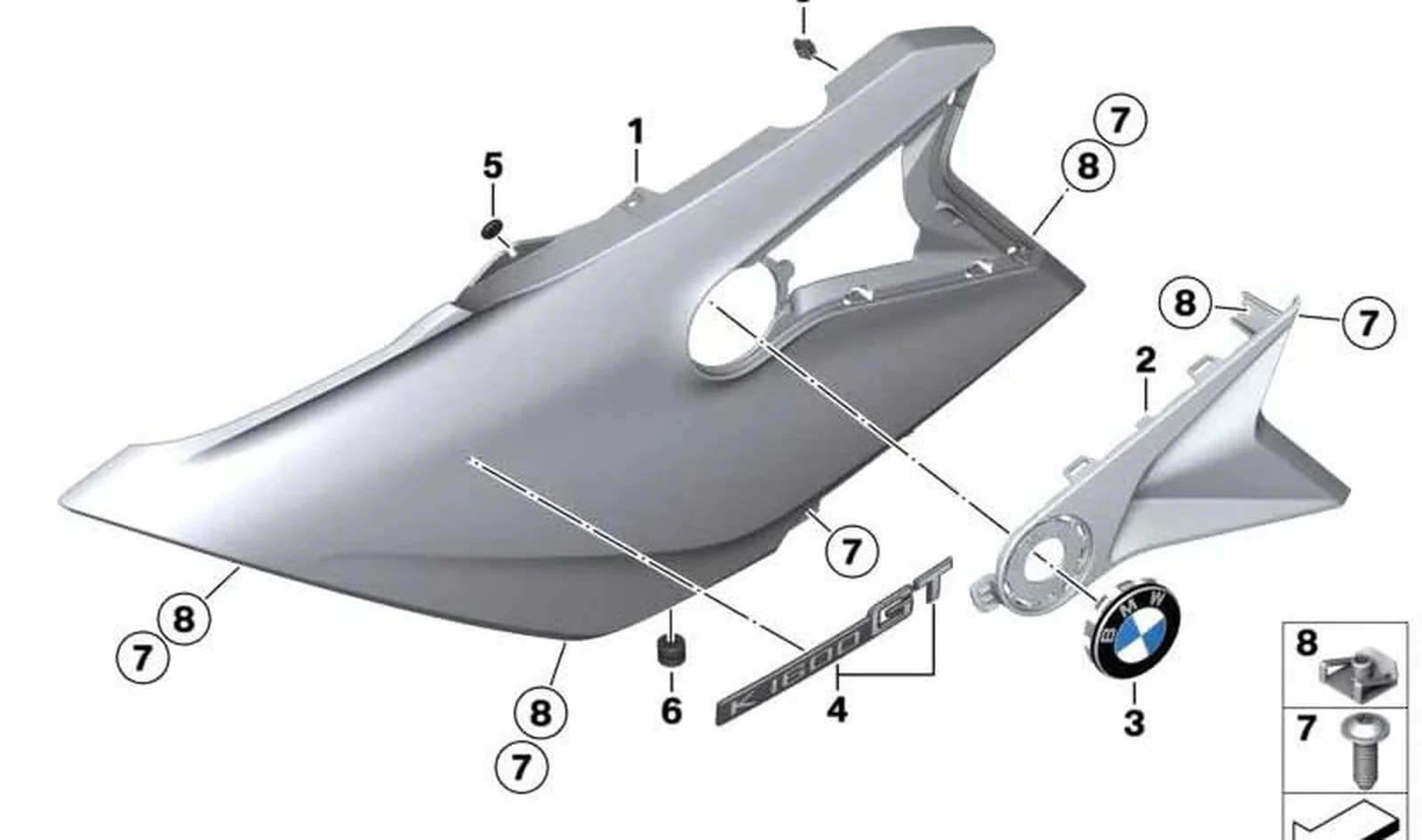 Revestimiento lateral izquierdo OEM 46638562613 para BMW Motorrad K1600GT, K1600GTL. Original BMW Motorrad.