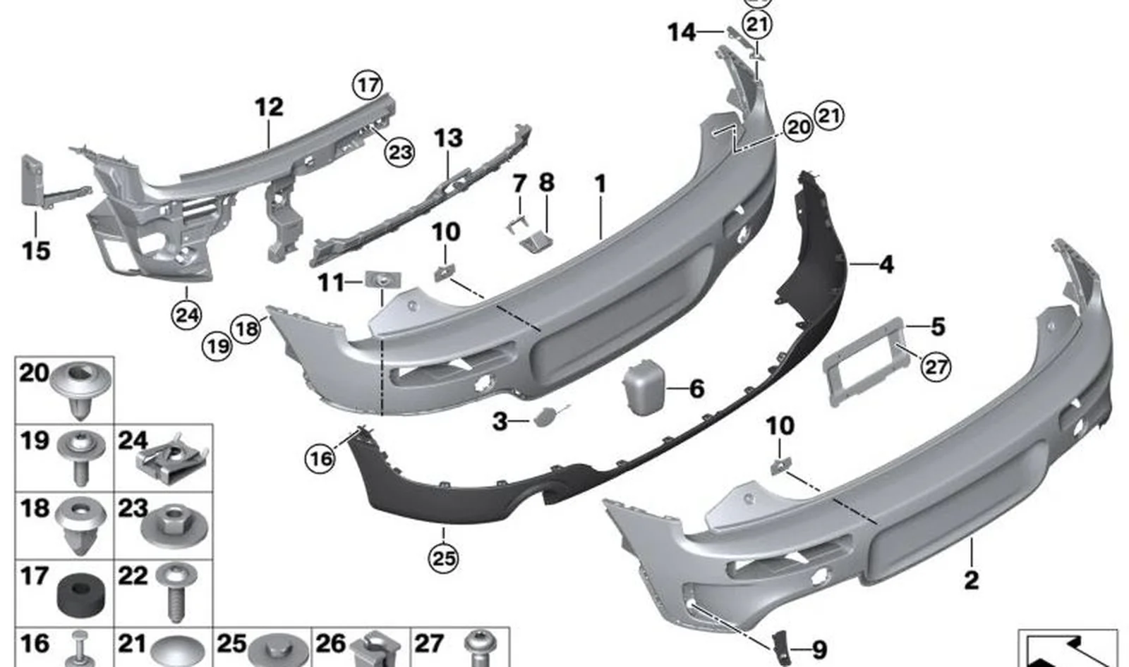 Revestimiento parachoques trasero imprimado OEM 51127448114 para MINI Clubman F54, F54 LCI. Original MINI.