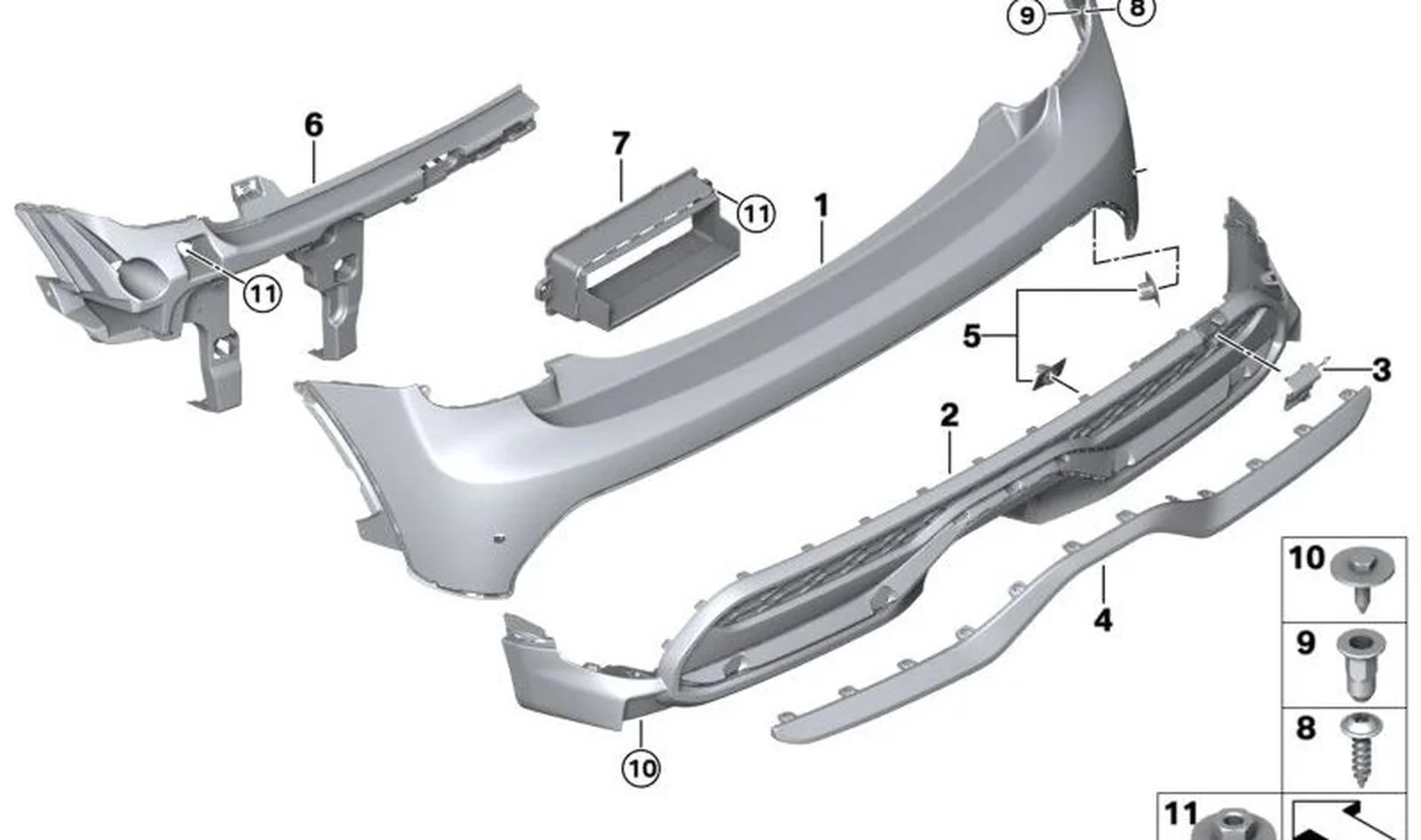 Revestimiento parachoques trasero inferior OEM 51125A3CAD3 para MINI F55 LCI (07/2020 - 02/2024) Cooper S con PDC. Original MINI.