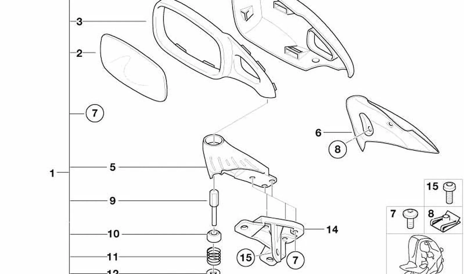 Revestimiento pies de espejo OEM 51167656191 para BMW Motorrad C1 0991, C1 0992. Original BMW Motorrad.