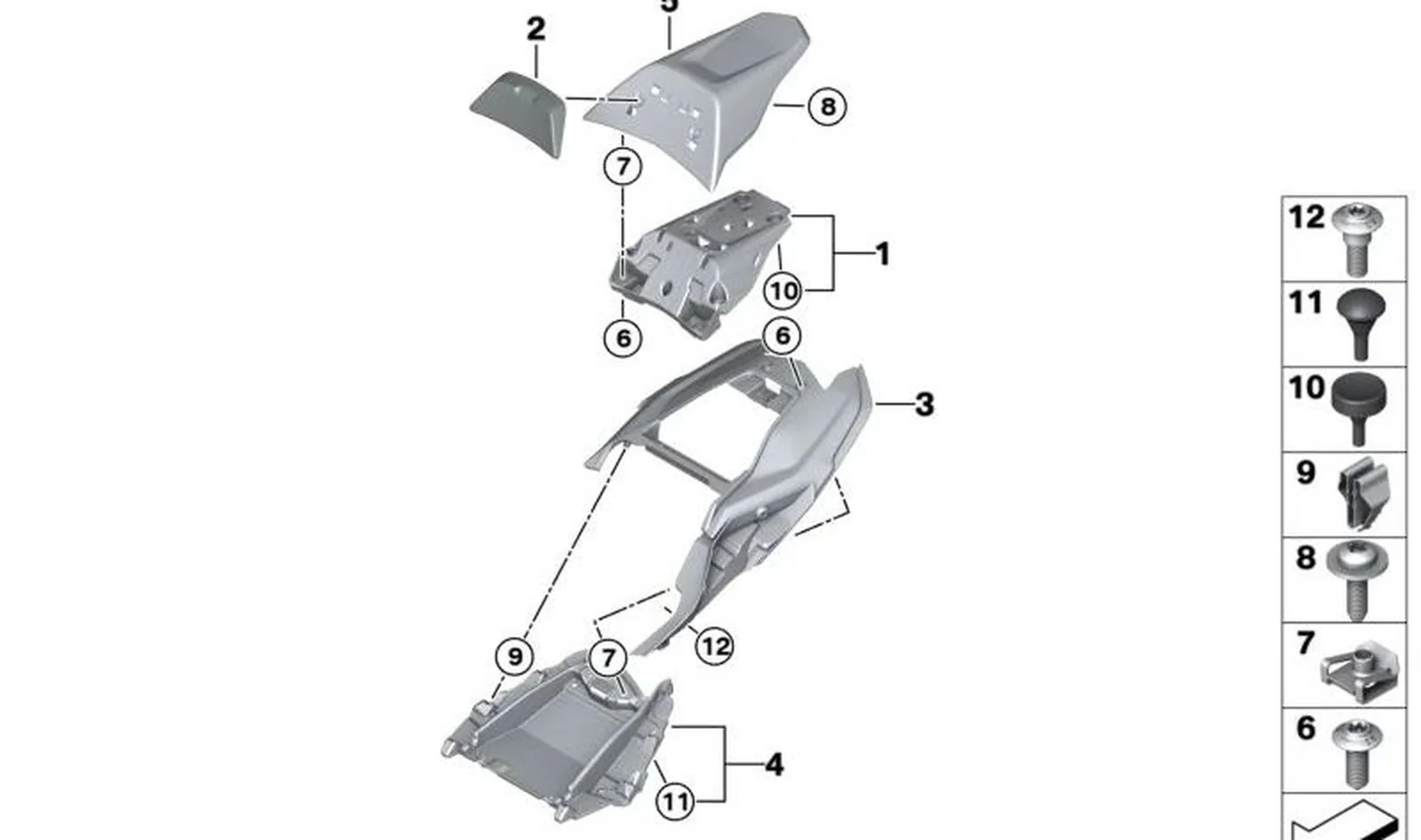 Revestimiento trasero cubierta saliente OEM 46548382573 para motos BMW R 1250 R (K53), R 1250 RS (K54). Original BMW Motorrad.