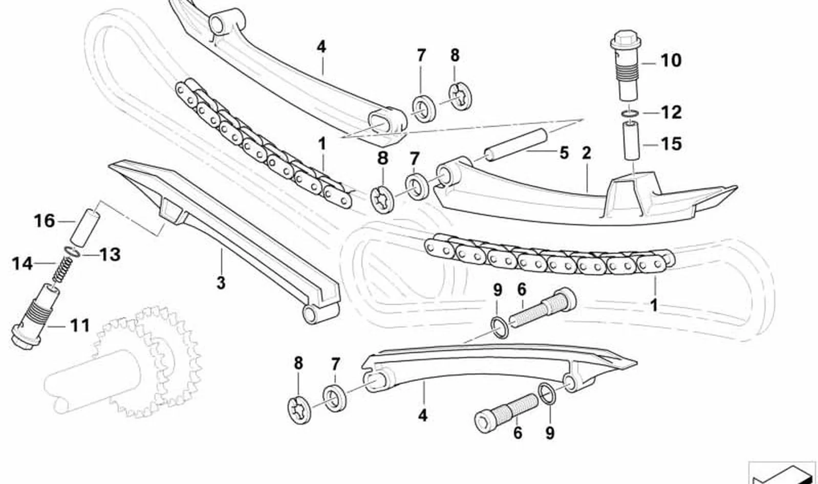 Riel tensor derecho cadena de distribución OEM 11311341296 para motos BMW R 1200 GS, R 1200 RT, R 1150 GS, R 1100 RS, R 850 RT... y más. Original BMW Motorrad.