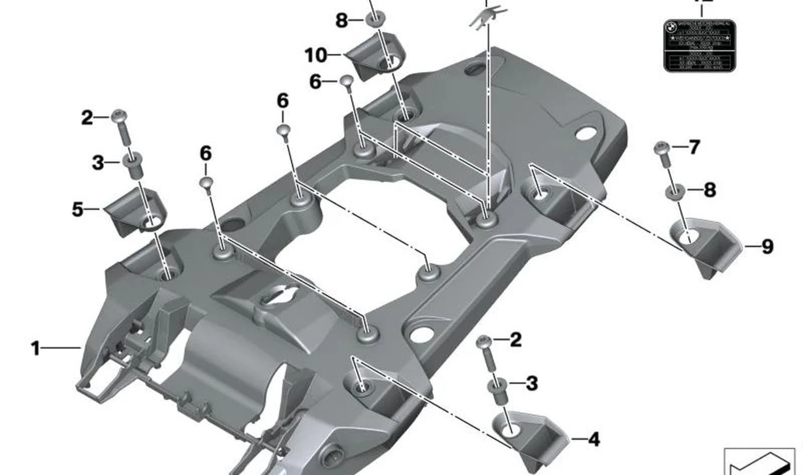 Rotuló indicativo "Neumáticos" OEM 71248523443 para motos BMW R1200GS, R1250GS, R1200GS Adventure, R1250GS Adventure. Original BMW Motorrad.