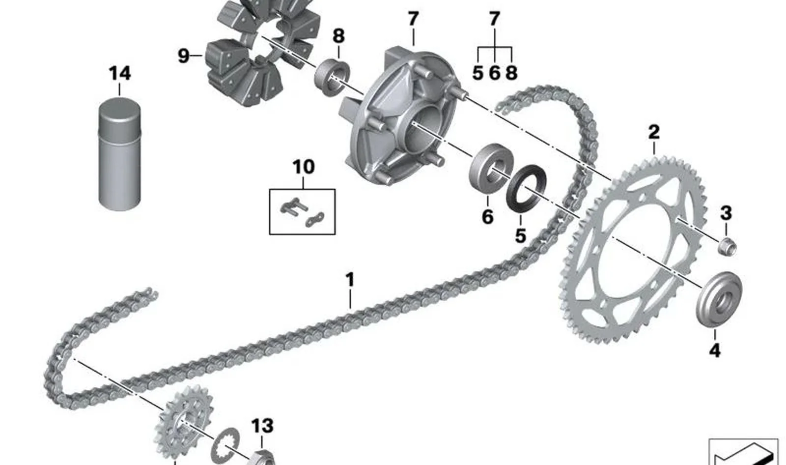 Rueda de cadena trasera OEM 33818406087 para motos BMW S 1000 R, S 1000 RR, S 1000 XR, M 1000 R, M 1000 XR. Original BMW Motorrad.