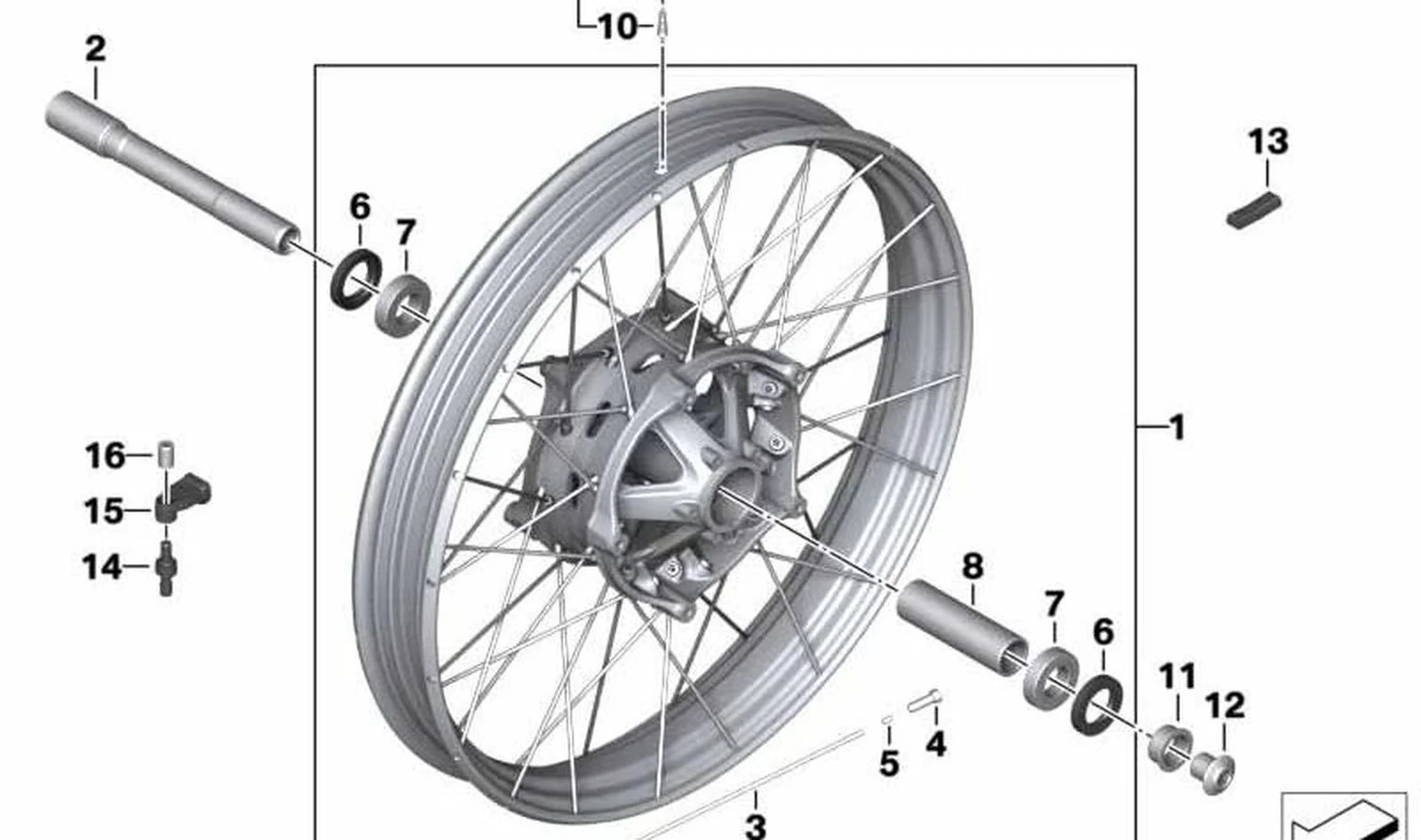 Rueda de radios cruzados dorada delantera OEM 36318393889 para motos BMW F850GS, F900GS, F850GS Adventure. Original BMW Motorrad.
