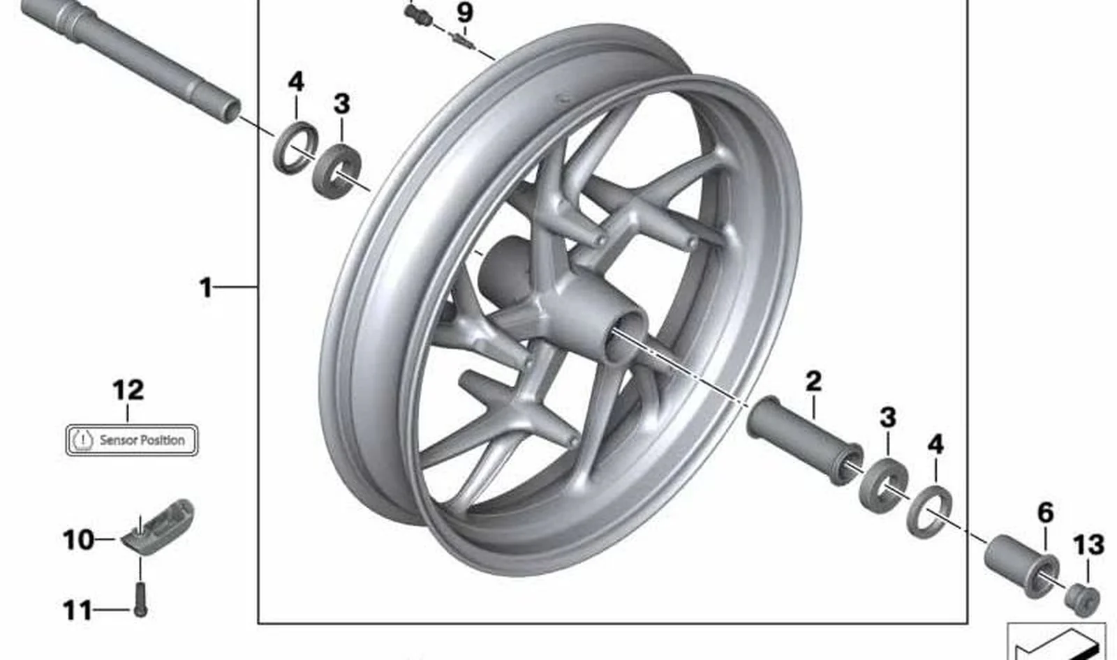 Rueda delantera negra OEM 36317706526 para motos BMW K1200R, K1200R Sport, K1300R. Original BMW Motorrad.