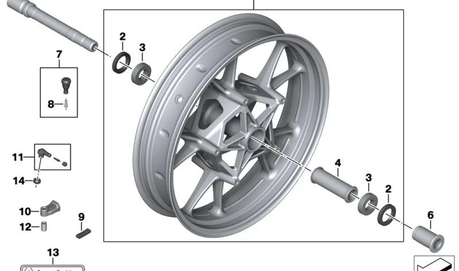 Rueda delantera 'ostra-grau' OEM 36317721073 para BMW S 1000 RR K46 (09/2008-08/2011). Original BMW Motorrad.