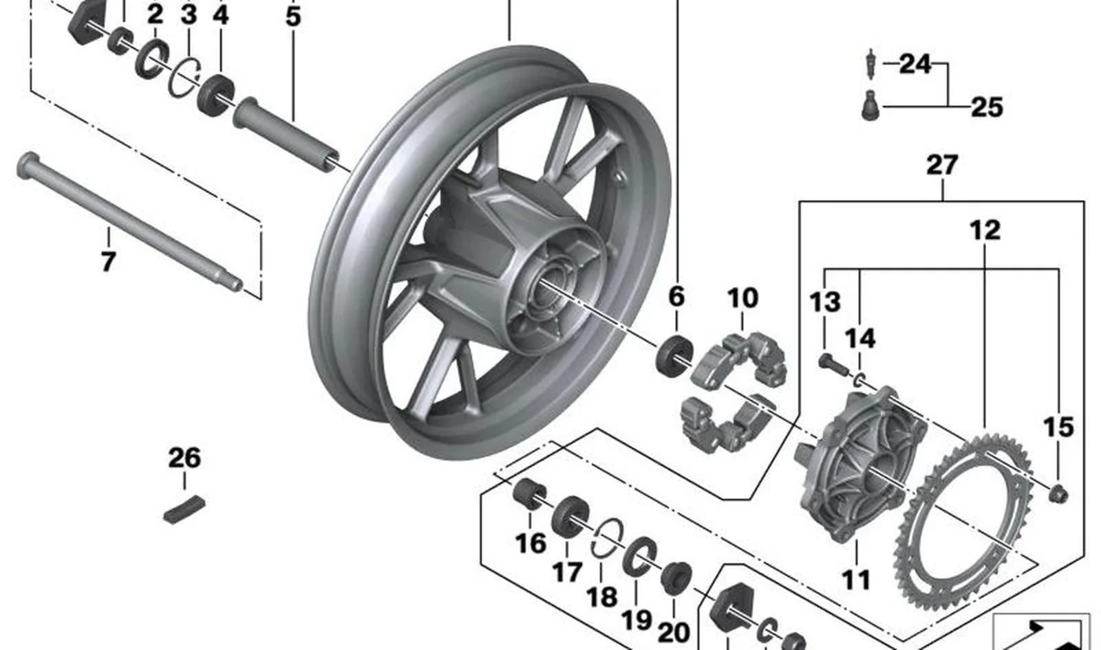 Rueda trasera de magnesio OEM 36317726035 para motos BMW F700GS, F650GS, F800GS. Original BMW Motorrad.