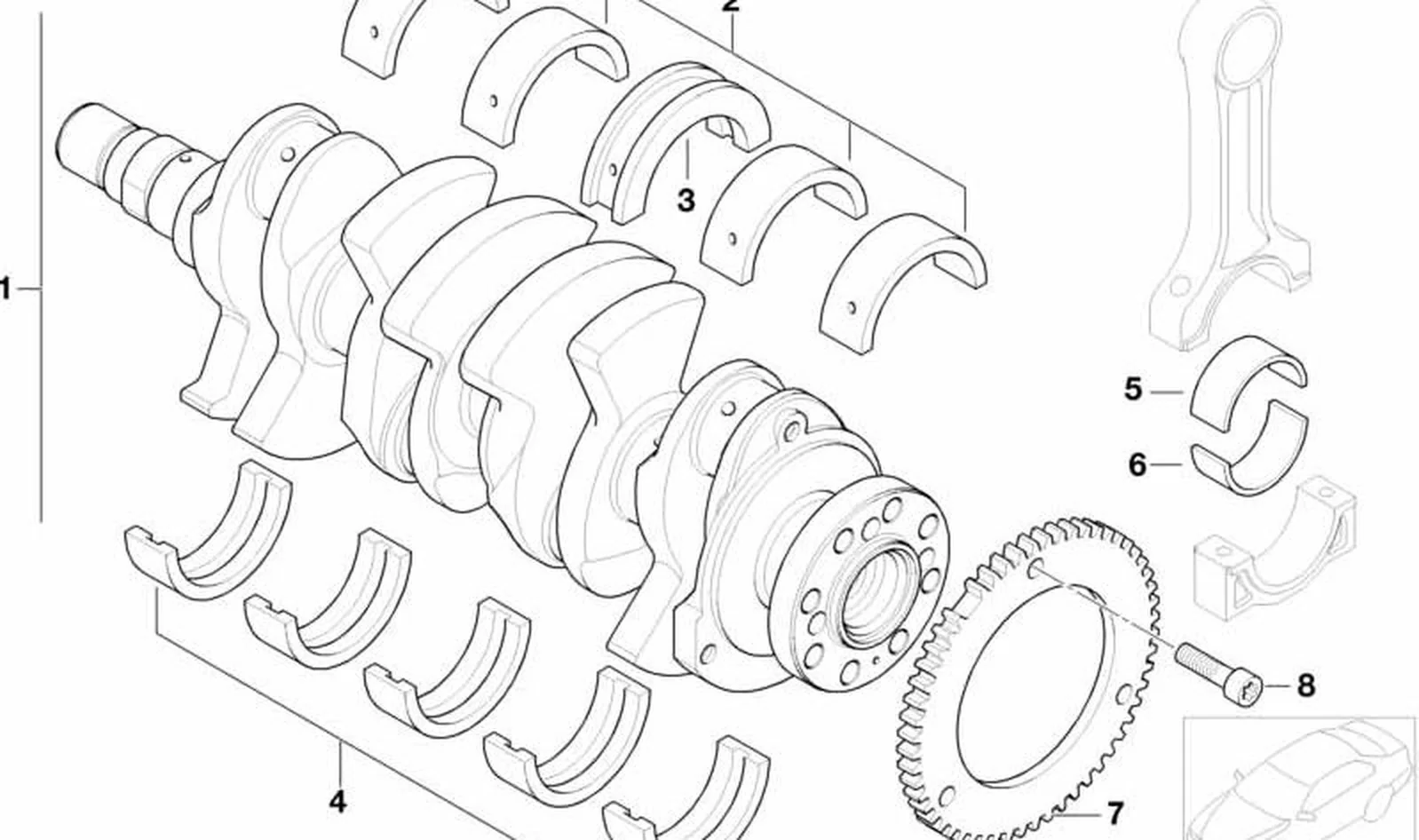 Semicojinete cigüeñal OEM 11217829979 para MINI R52, R53. Original MINI.