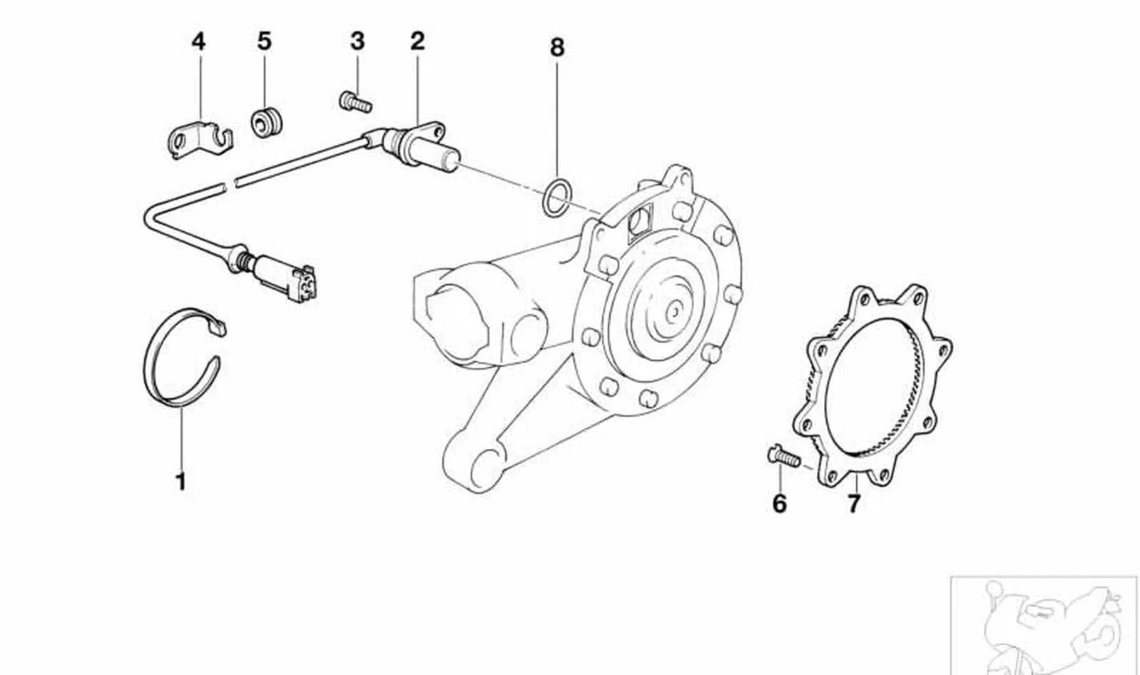 Sensor de revoluciones ABS trasero OEM 34327670028 para motos BMW R1150GS, R1150RT, R1100S... y más. Original BMW Motorrad.