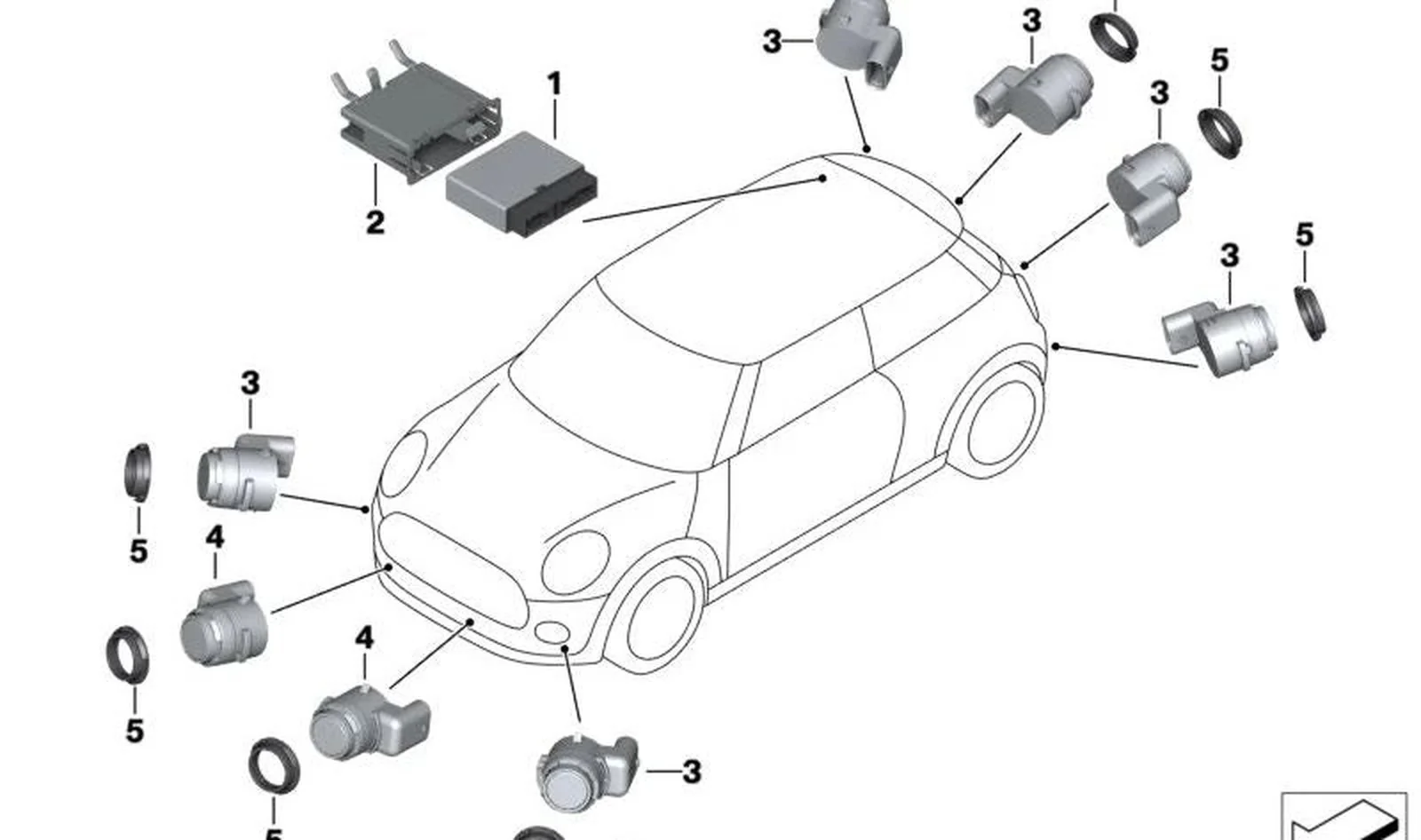 Sensor de ultrasonidos PDC gris Vigorous OEM 66209890358 para MINI F56 Cooper SE 3 puertas... y más. Original MINI