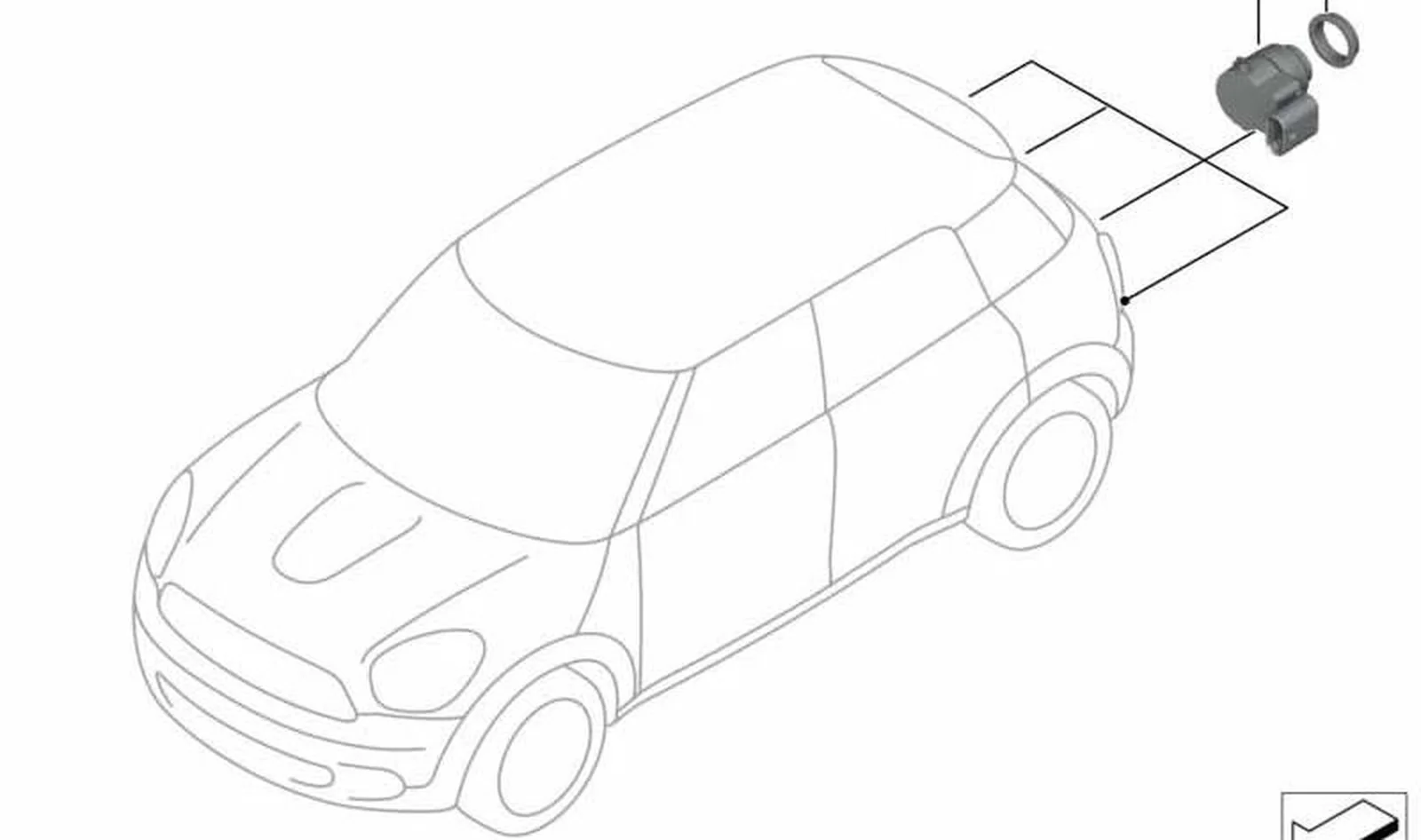 Sensor de ultrasonidos trasero gris Midnight OEM 66209813237 para MINI Countryman R60 (2010-2016). Original MINI.