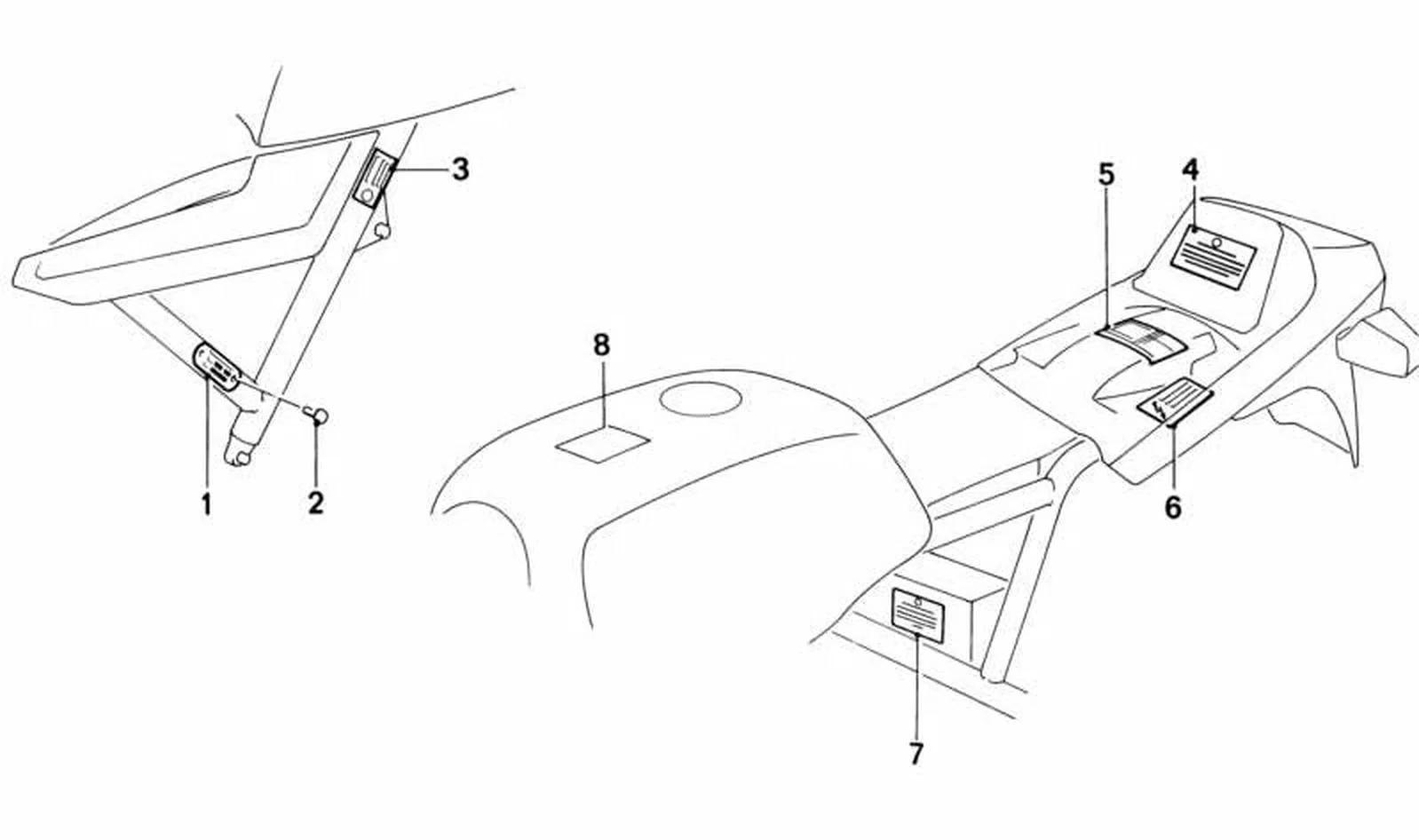 Signo de capacidad de carga para asientos OEM 71212322300 para motos BMW K75, K75 RT, K75 S. Original BMW Motorrad.