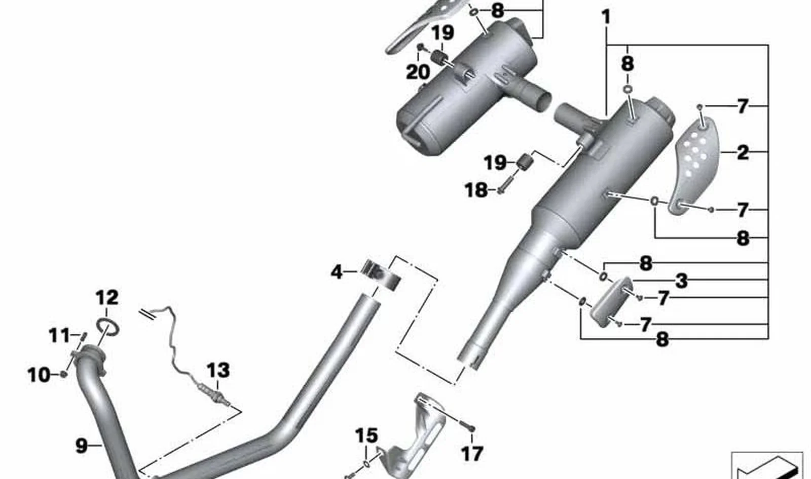Silenciador adicional OEM 18127728066 para motos BMW G 650 GS, G 650 GS Sertão. Original BMW Motorrad.