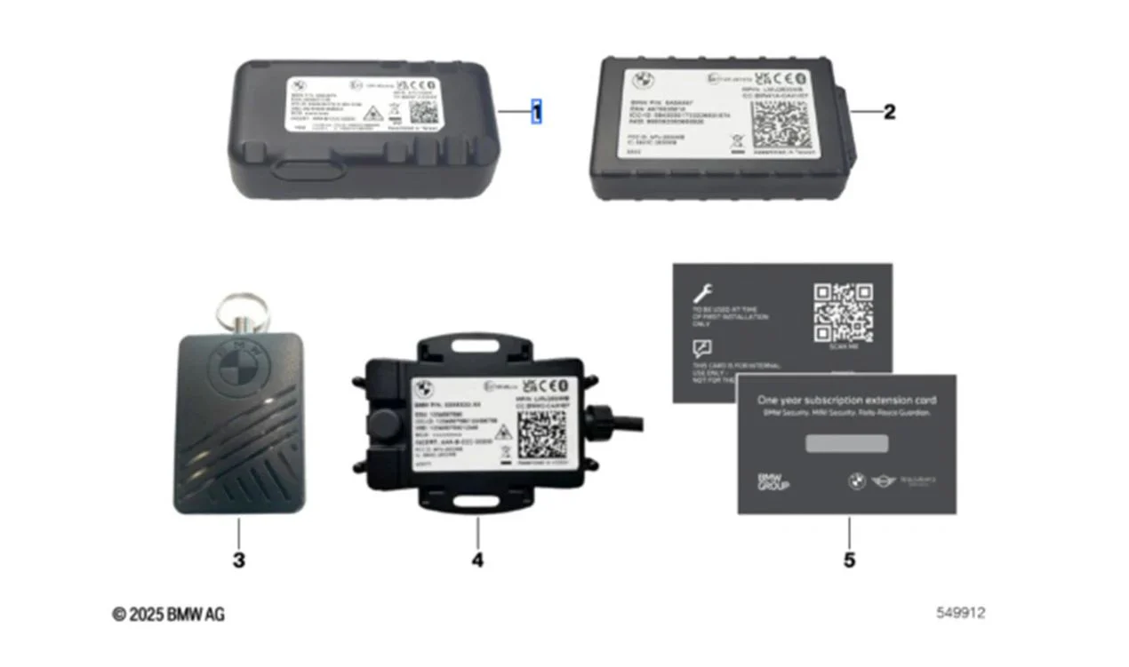 Sistema de seguridad con localización GPS OEM 65705B5DFB6 para BMW F40, F70, F87, G42, G20, G30, G11, G14, i3, iX, X1, X3, X5, X6, X7, Z4... y más. Original BMW.
