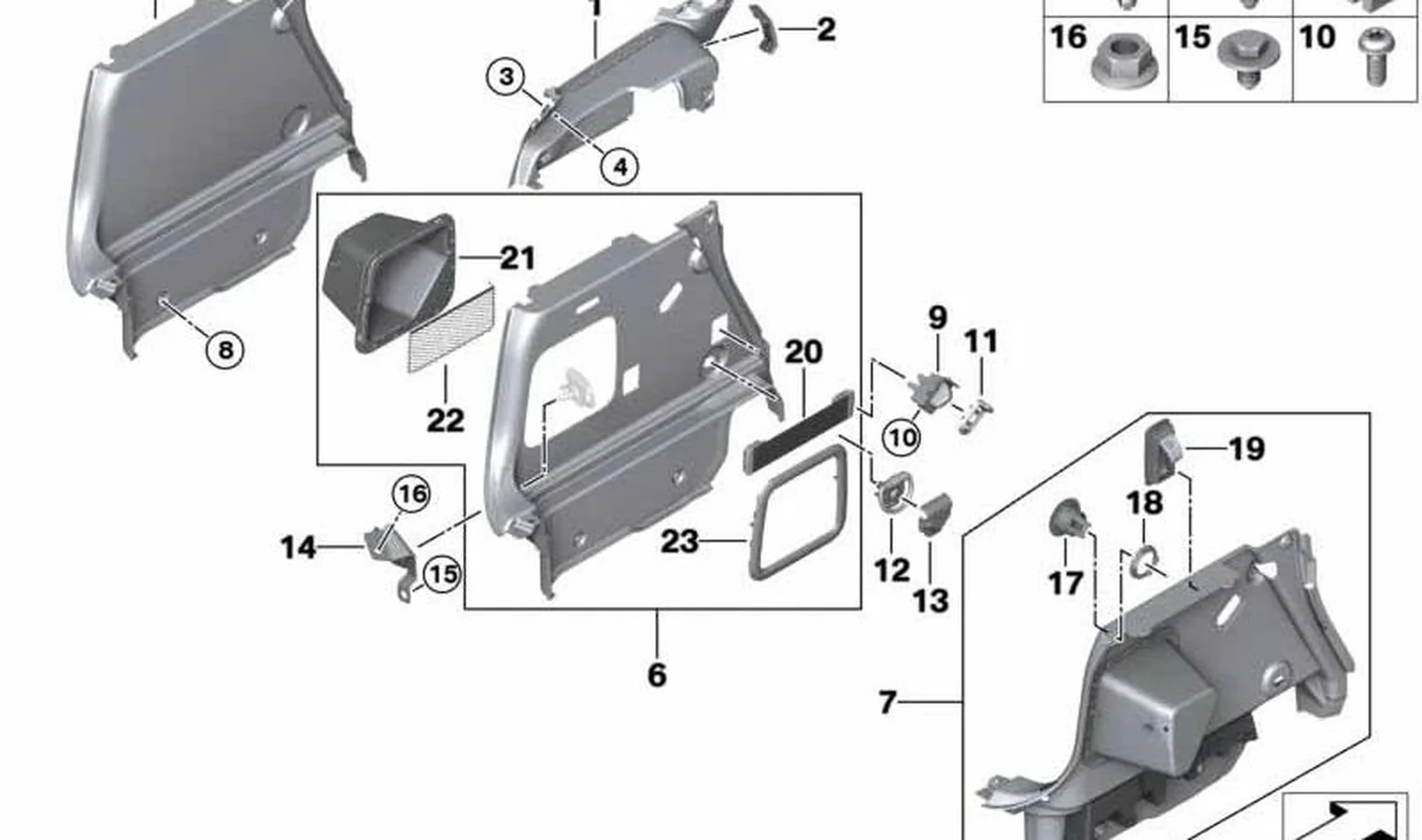 Soporte armella de amarre izquierda OEM 41007401285 para MINI Clubman F54, F54 LCI. Original MINI.