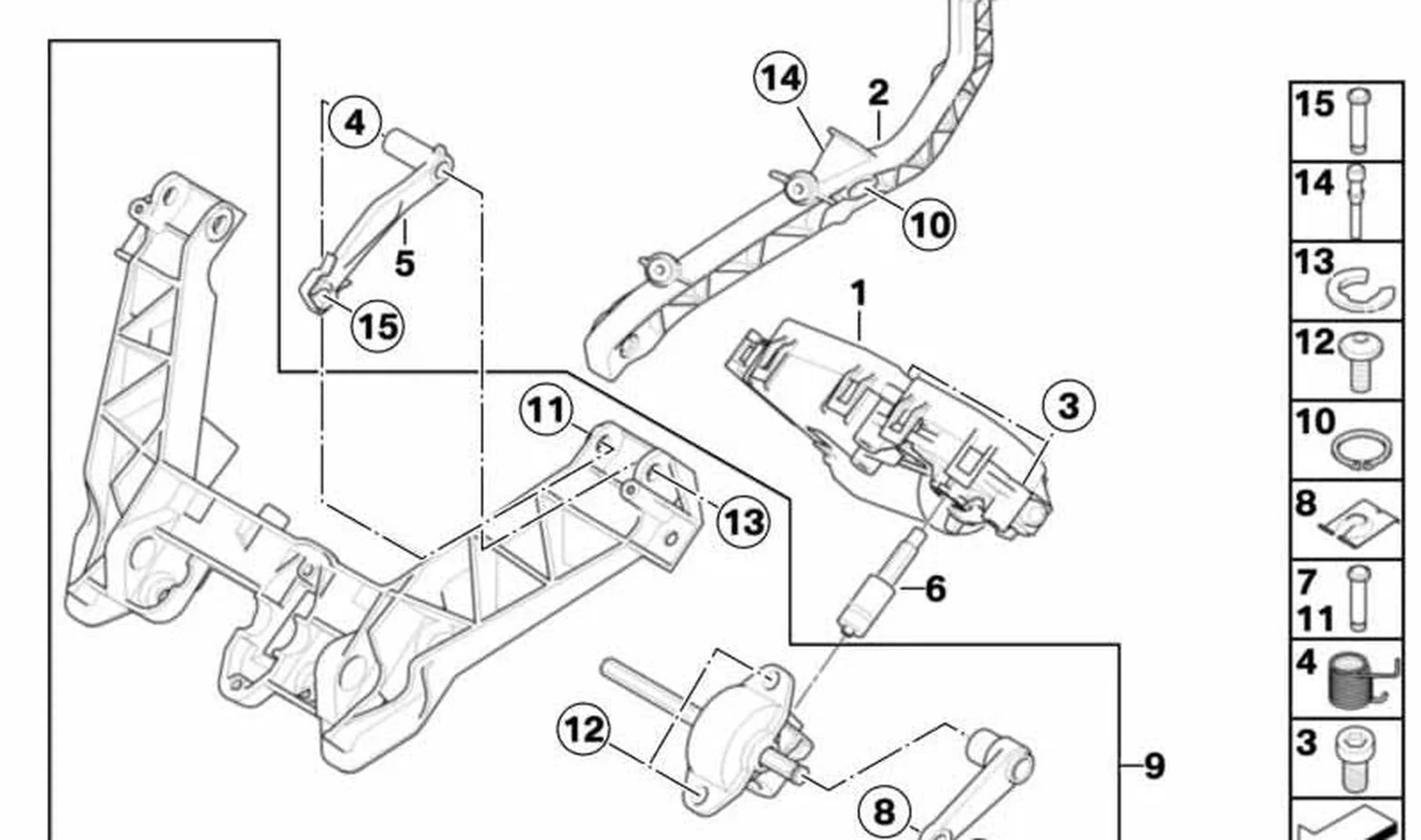 Soporte básico regulación parabrisas OEM 46637694858 para motos BMW K1200GT, K1300GT. Original BMW Motorrad.
