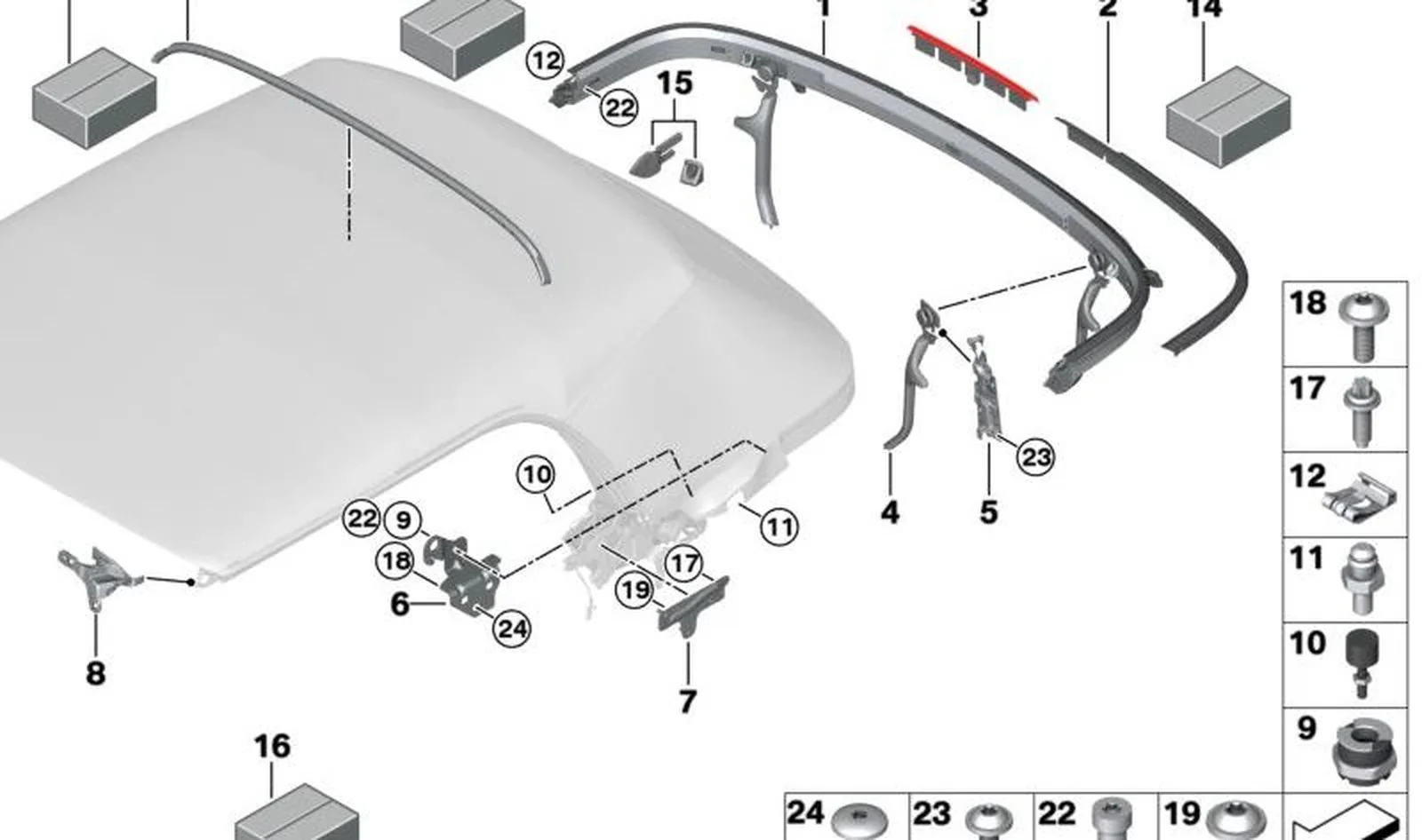 Soporte cierre arco tensor izquierdo OEM 54347364841 para MINI Cabrio F57, F67. Original MINI.