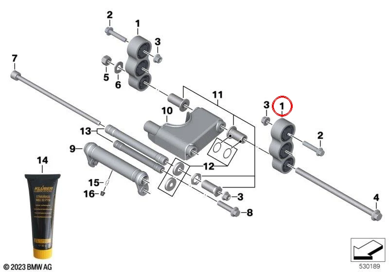 Soporte con silentblock OEM 22119446084 para BMW Motorrad C 400 GT, C 400 X. Original BMW Motorrad.