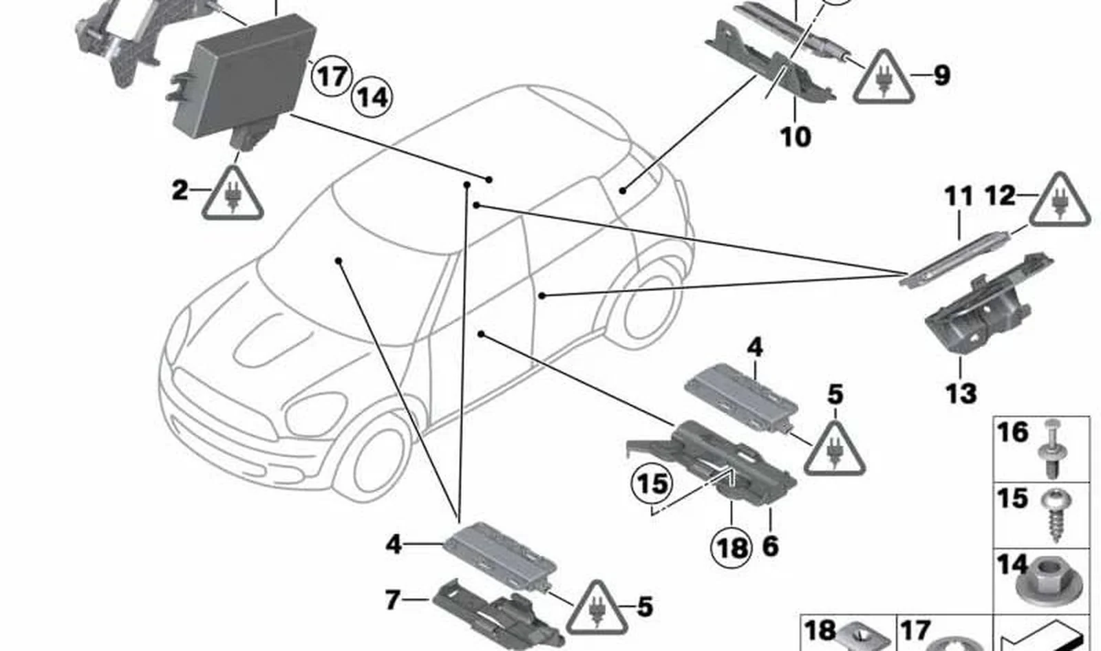 Soporte de antena exterior OEM 66102752520 para MINI R56, R56 LCI, Cabrio R57, Coupé R58, Roadster R59... y más. Original MINI.