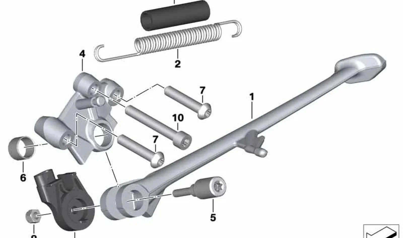 Soporte de apoyo lateral OEM 46538530159 para motos BMW F 800 GT K71, F 800 R K73… y más. Original BMW Motorrad