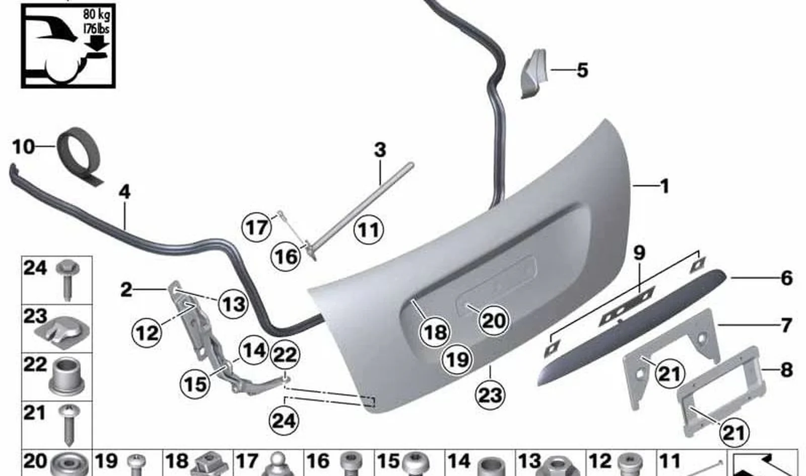 Soporte de matrícula trasero OEM 51182757048 para BMW Serie 3 Touring E91, X3 F25, X4 F26 y MINI Hatch R56, Cabrio R57... y más. Original BMW y MINI