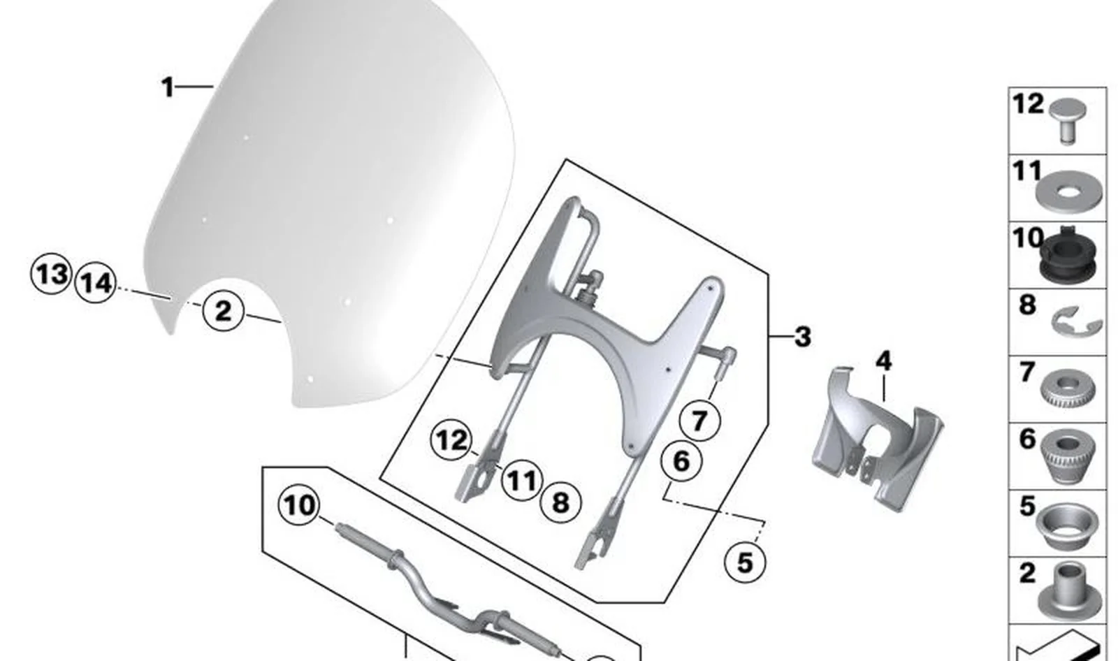 Soporte de parabrisas OEM 46637924134 para motos BMW R 18, R 18 Classic. Original BMW Motorrad.