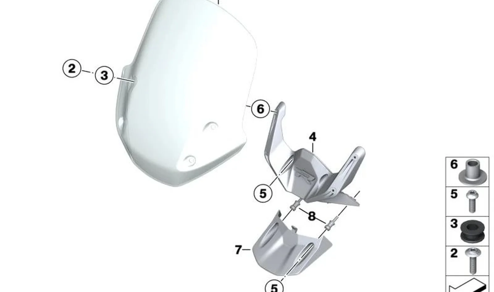 Soporte de parabrisas OEM 46638382811 para motos BMW R1200R, R1250R. Original BMW Motorrad.