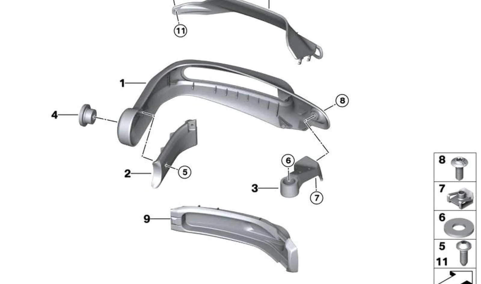 Soporte de protección de mano derecha OEM 46637922058 para motos BMW R1300GS, R1300GS Adventure. Original BMW Motorrad.
