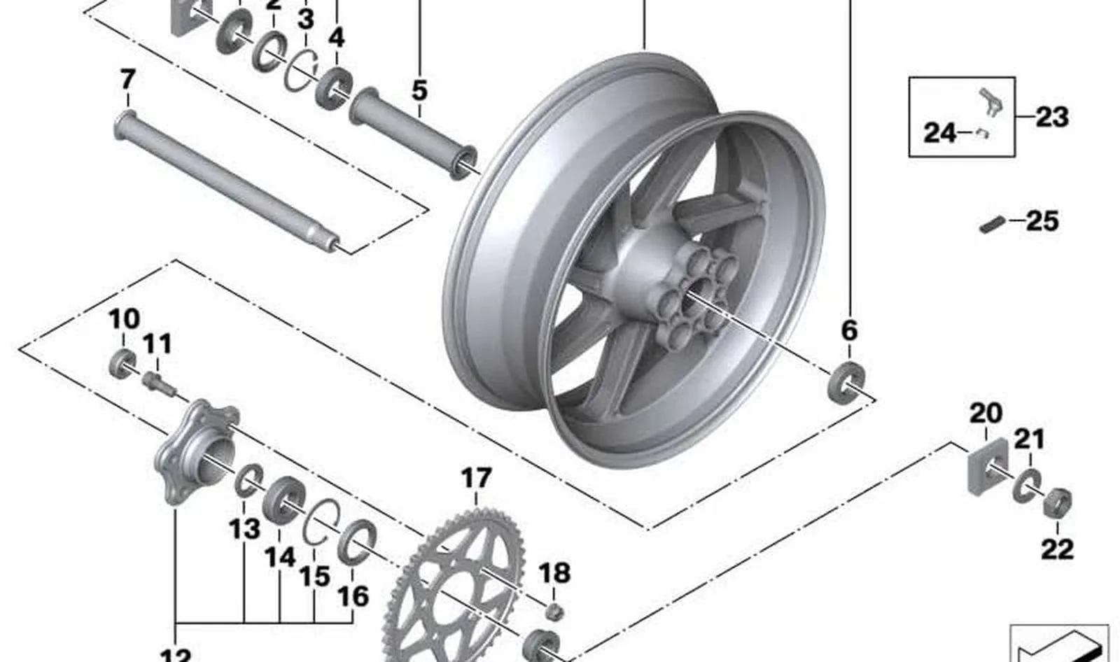 Soporte de rueda de cadena OEM 33818530679 para motos BMW HP4, S 1000 RR, S 1000 R, S 1000 XR. Original BMW Motorrad.